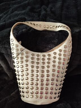 Madden NYC White Studded Bucket Shoulder Bag